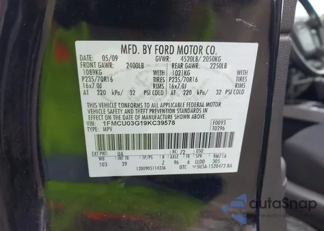 2009 Ford Escape Xlt из США, поврежденный, VIN 1FMCU03G19KC39578